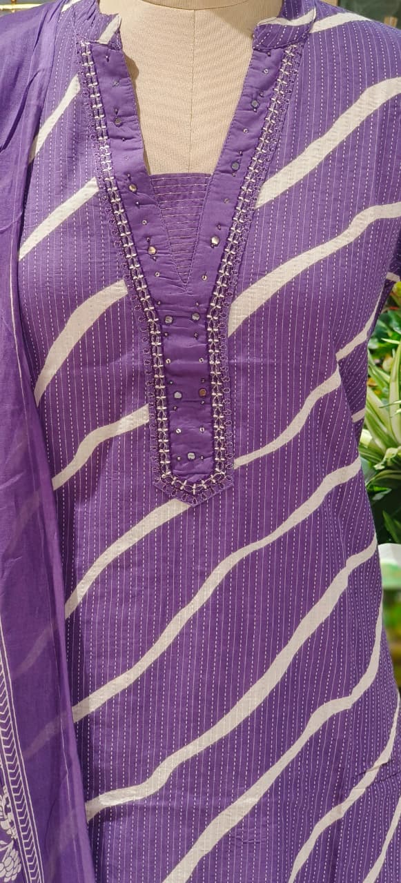 Lehriya Printex Cotton Bright Stripe Kurta Set with Floral Pant and Printed Border Dupatta