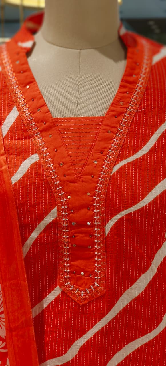 Lehriya Printex Cotton Bright Stripe Kurta Set with Floral Pant and Printed Border Dupatta