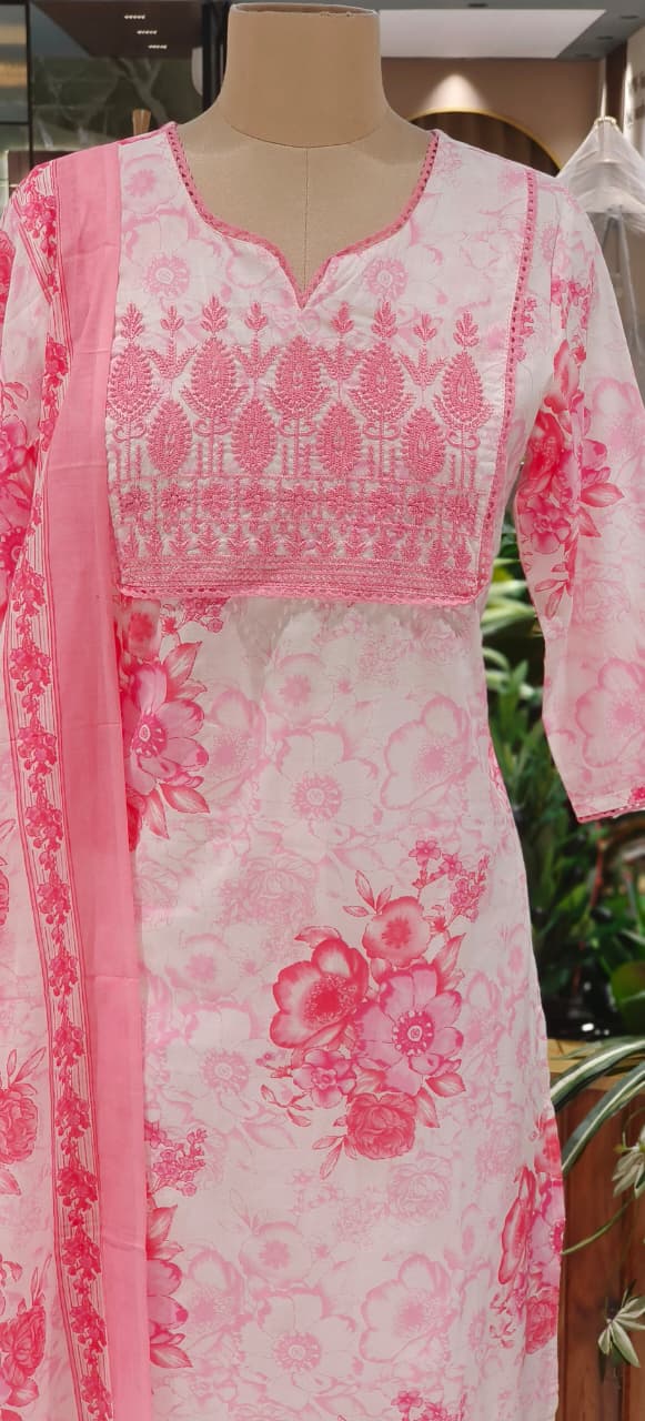 Lightweight Pure Cotton Printed Suit Set with Straight Kurta, Coordinated Bottom & Flowing Dupatta