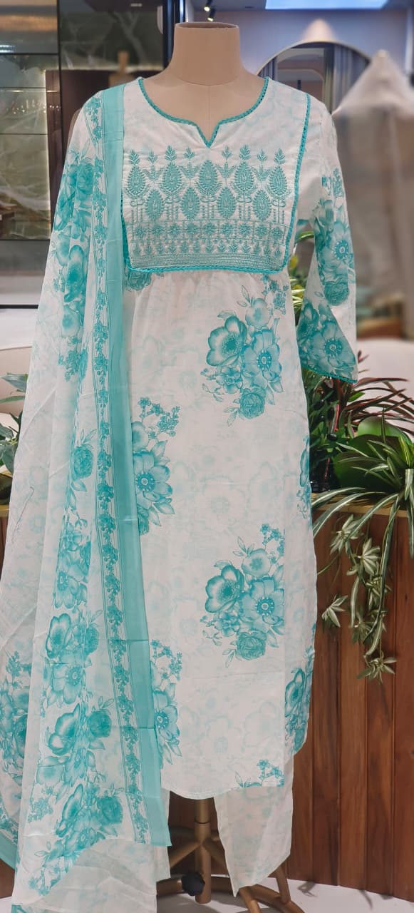 Lightweight Pure Cotton Printed Suit Set with Straight Kurta, Coordinated Bottom & Flowing Dupatta