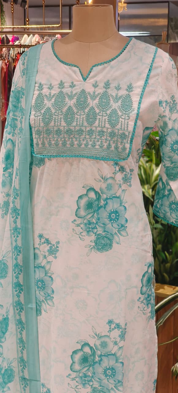 Lightweight Pure Cotton Printed Suit Set with Straight Kurta, Coordinated Bottom & Flowing Dupatta