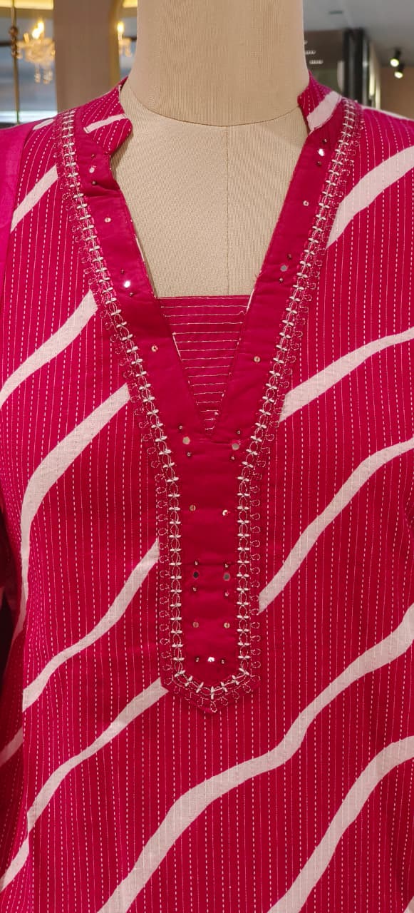 Lehriya Printex Cotton Bright Stripe Kurta Set with Floral Pant and Printed Border Dupatta