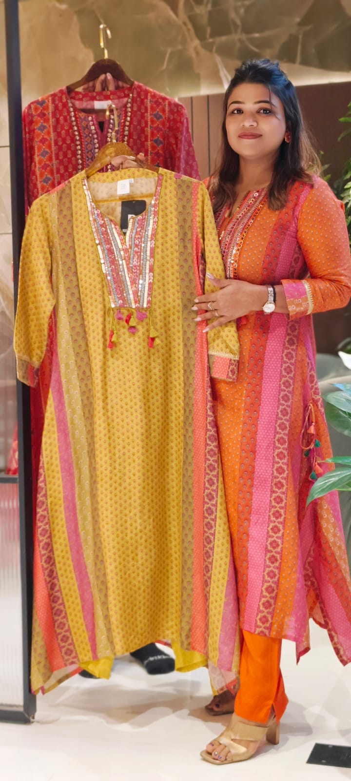 Vibrant Color Rajasthani Look High Low Tasseled Kurta Pant Set-12923,25,24