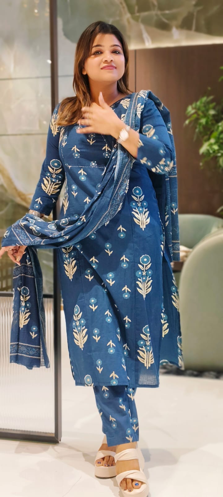 Classic Angrakha style Handcrafted Block Print Cotton Kurta Set for Elegant Everyday Wear