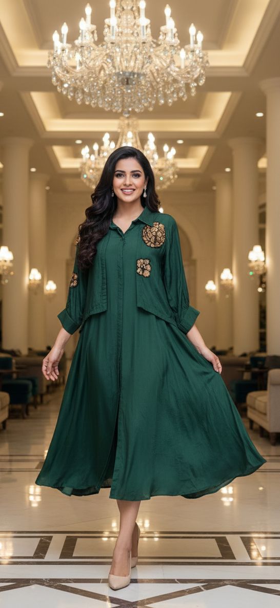 Giant Floral Sequin Patched Work Attached Jacket Look Gown- 12867,12868,12869