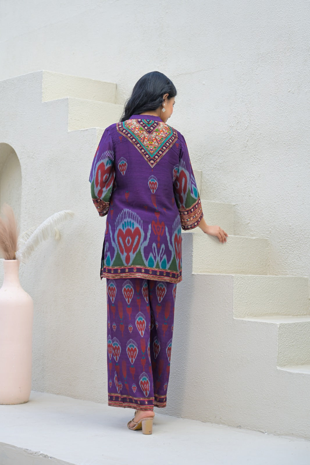 Graceful Ikkat Tiny Cut Dana Mandarin Collar Muslin Co-Ord Set