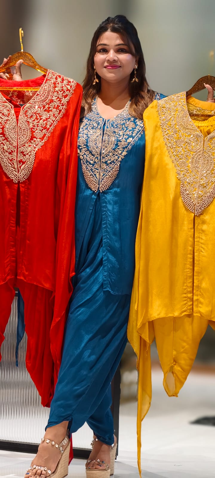 Mughal Golden Grace Embroidered Chinon Cape With Padded Buster & Tulip Bottom- 12876