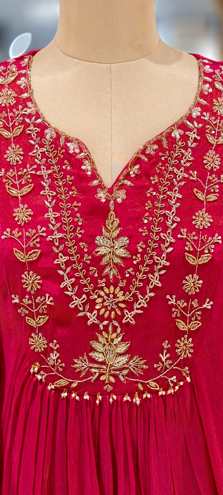 Vibrant Gulabi Blush Crush Look A-Line Full Suit Set With Dupatta In Tissue Fabric-12996