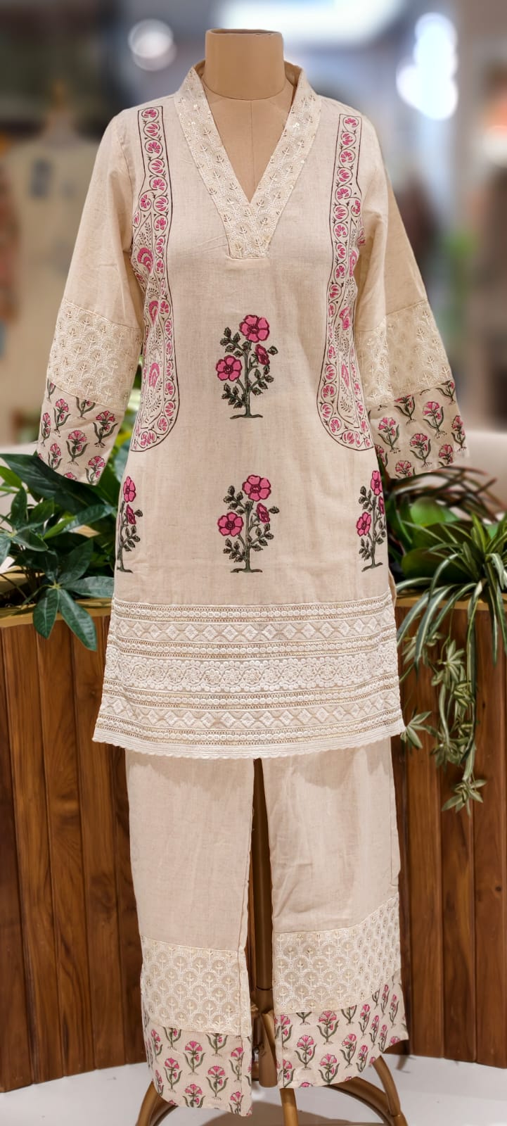 Pastel Elegance Soft Tone Embroidery With Printed Kurta Pant Set In Flex Cotton Fabric- 13016