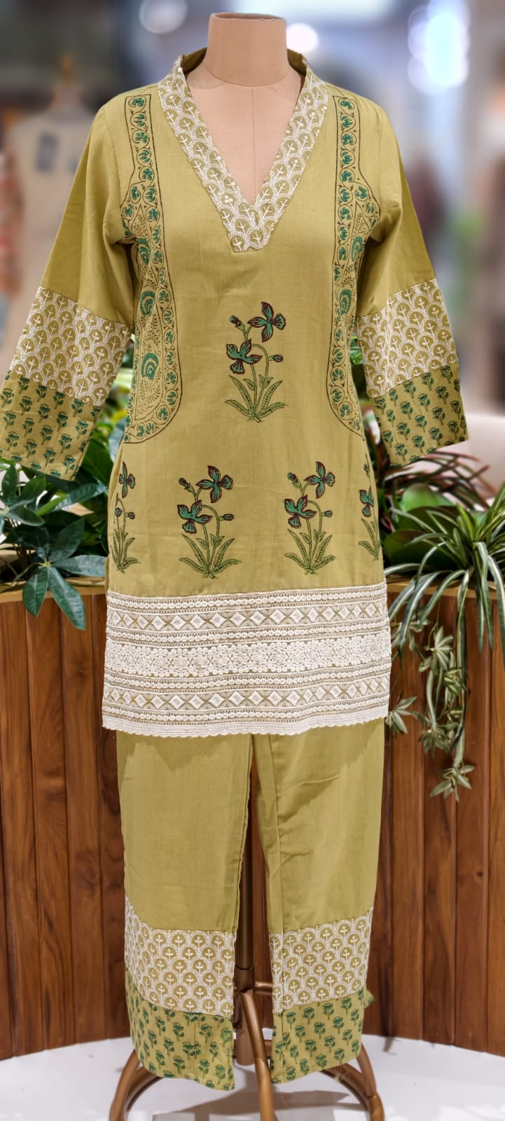 Pastel Elegance Soft Tone Embroidery With Printed Kurta Pant Set In Flex Cotton Fabric- 13016