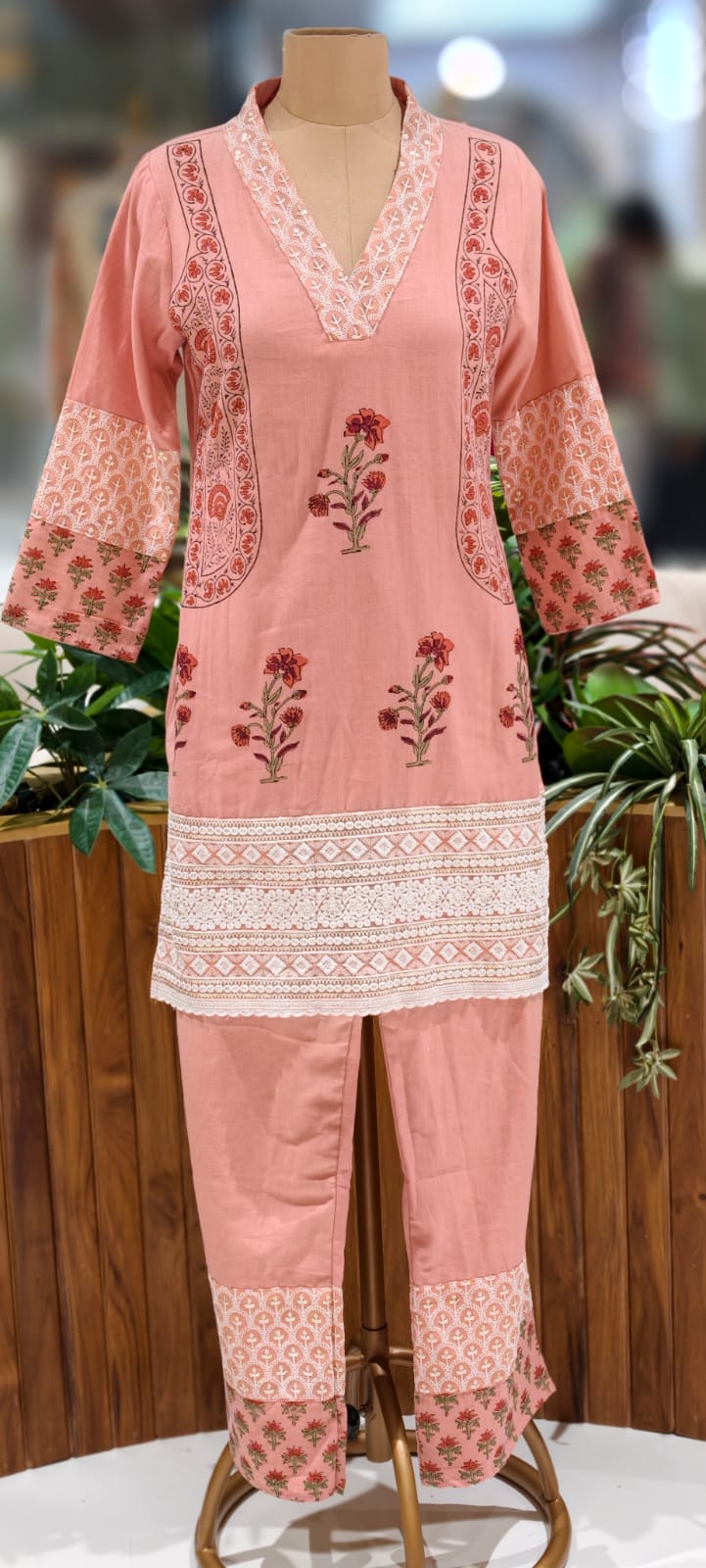 Pastel Elegance Soft Tone Embroidery With Printed Kurta Pant Set In Flex Cotton Fabric- 13016