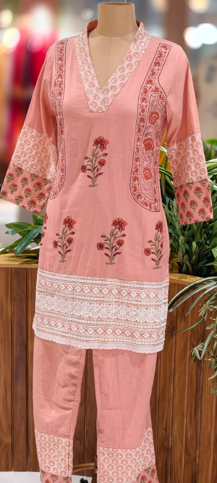 Pastel Elegance Soft Tone Embroidery With Printed Kurta Pant Set In Flex Cotton Fabric- 13016