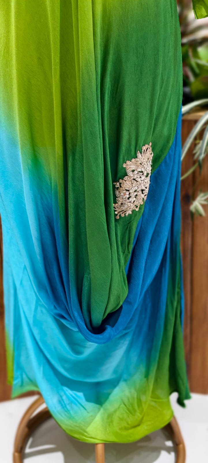 Ombre Multicolor Mix Cowl Style Gown In Dola Silk Fabric- 12400
