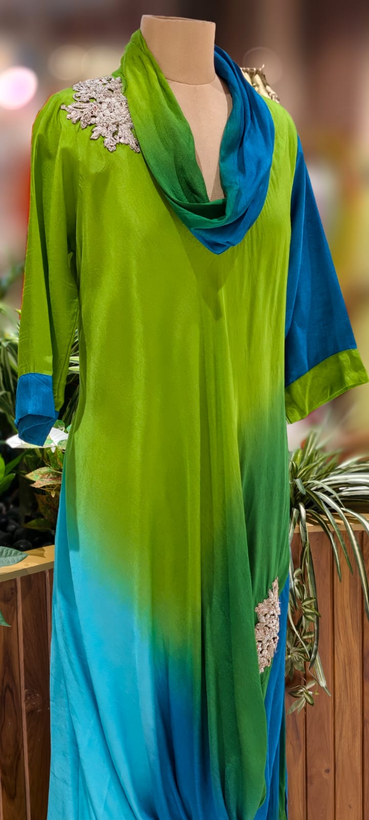 Ombre Multicolor Mix Cowl Style Gown In Dola Silk Fabric- 12400