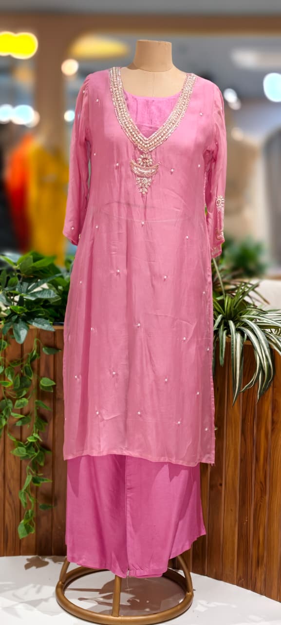 Ivory Meadow Elegant Neck Line Tissue Outer With Kurta & Bottom- 12725