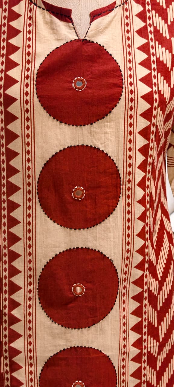 Asymmetric Print Dual Color Cotton Full Suit Set With Dupatta-13042