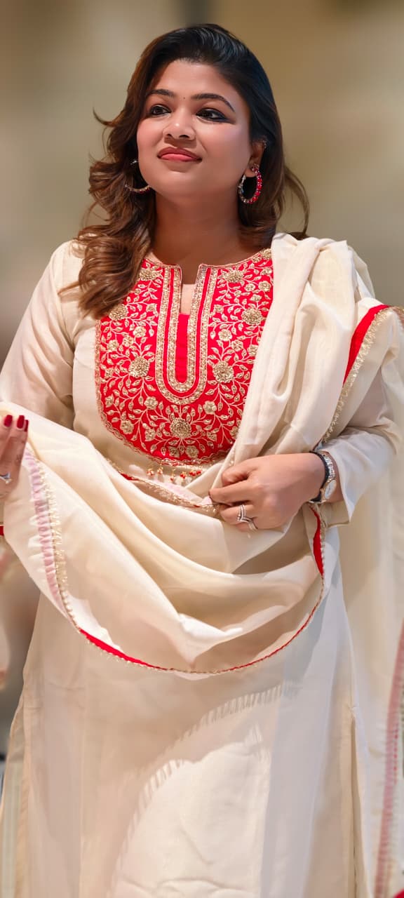 Zardosi Minimal Tasseled Front Yoke Tissue Full Suit Set With Dupatta- 13005