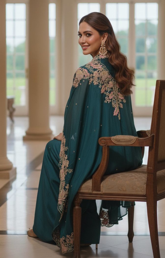 Exclusive Chinon Three-Piece Indo western Party Wear Outfit Featuring Rich Multi colour Zari, Sequence & Thread Handwork-122562,12561