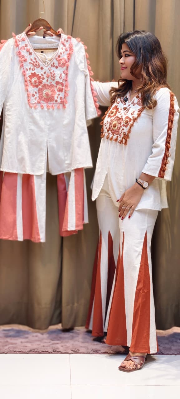 Pure Thread Embroidery Boho Chic Flex Cotton Matching Co-Ord Set- 13210
