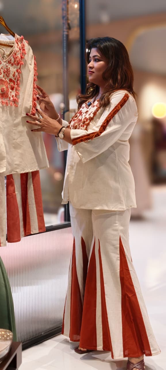 Pure Thread Embroidery Boho Chic Flex Cotton Matching Co-Ord Set- 13210