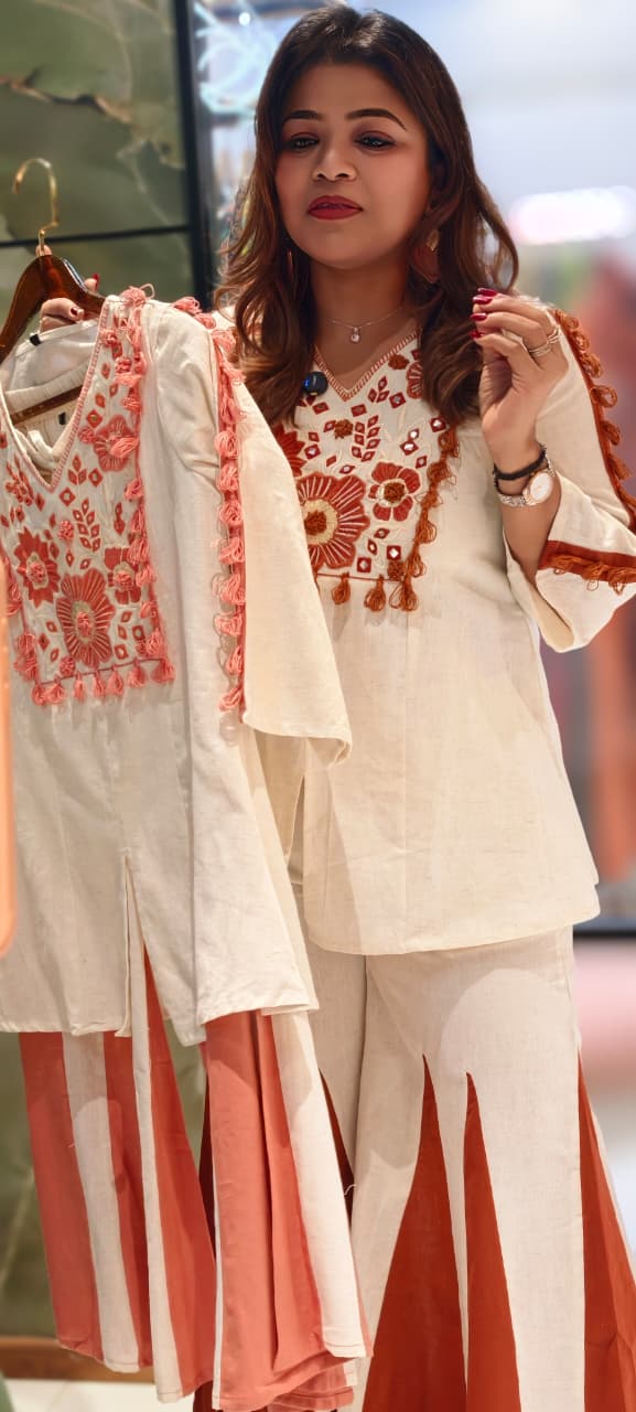 Pure Thread Embroidery Boho Chic Flex Cotton Matching Co-Ord Set- 13210