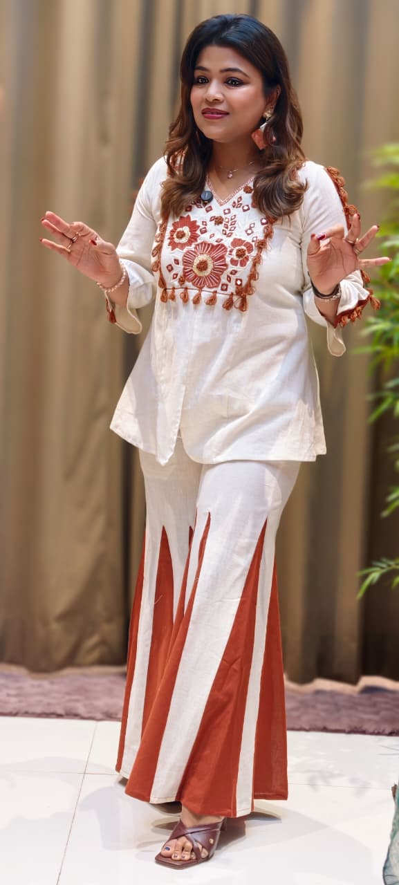 Pure Thread Embroidery Boho Chic Flex Cotton Matching Co-Ord Set- 13210