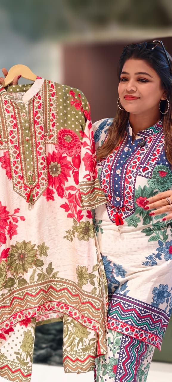 Turkish Look Floral Inspired Printed Co-Ord Set In Cotton Fabric- 13280 (Slightly Lean Fit)