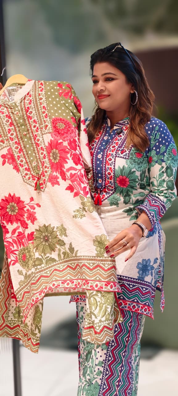 Turkish Look Floral Inspired Printed Co-Ord Set In Cotton Fabric- 13280 (Slightly Lean Fit)