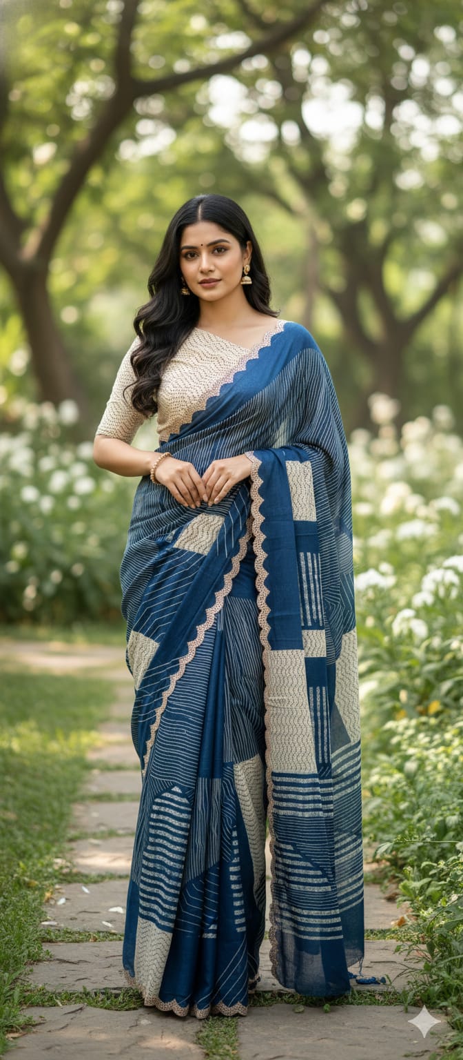 Scarlet Stripe Soft Luxe Twin Color Designer Saree With Unstitched Blouse