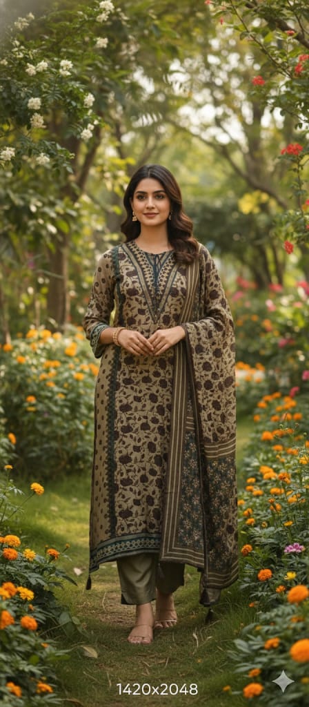 Bold Look Completely Printed Stylish A-Line Full Suit Set With Dupatta In Dola Silk Fabric- 13350