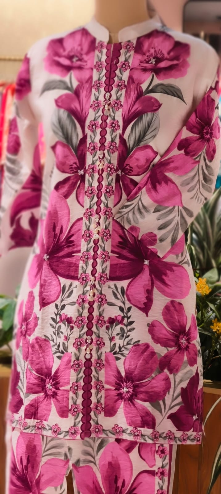 Digital Floral Printed Co-Ord Set In Nylon Viscose Silk Fabric- 13432