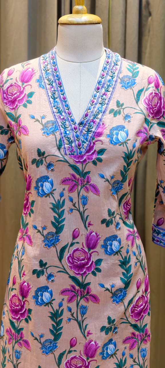 Floral Elegance Complete Printed Cotton Full Suit Set With Dupatta- 13372