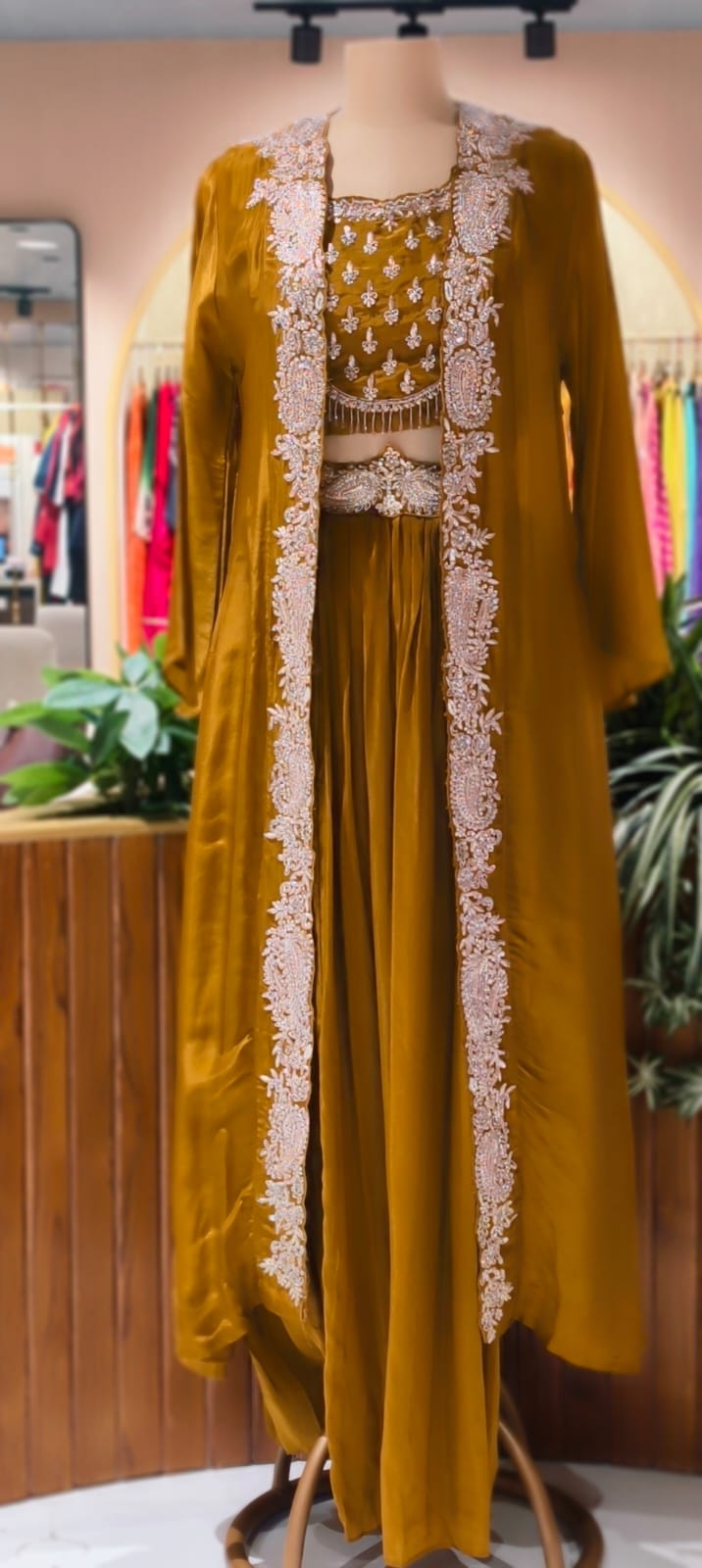 Very Festive Hand Embellished Heavy Work Buster With Shrug & Flowy Drape Skirt- 13383