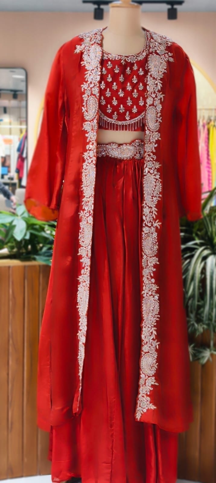 Very Festive Hand Embellished Heavy Work Buster With Shrug & Flowy Drape Skirt- 13383