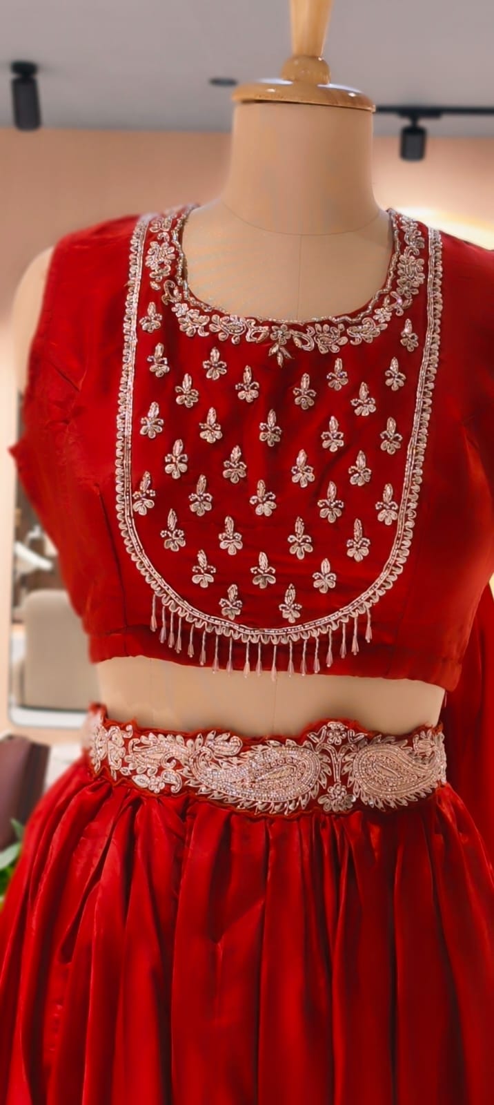 Very Festive Hand Embellished Heavy Work Buster With Shrug & Flowy Drape Skirt- 13383