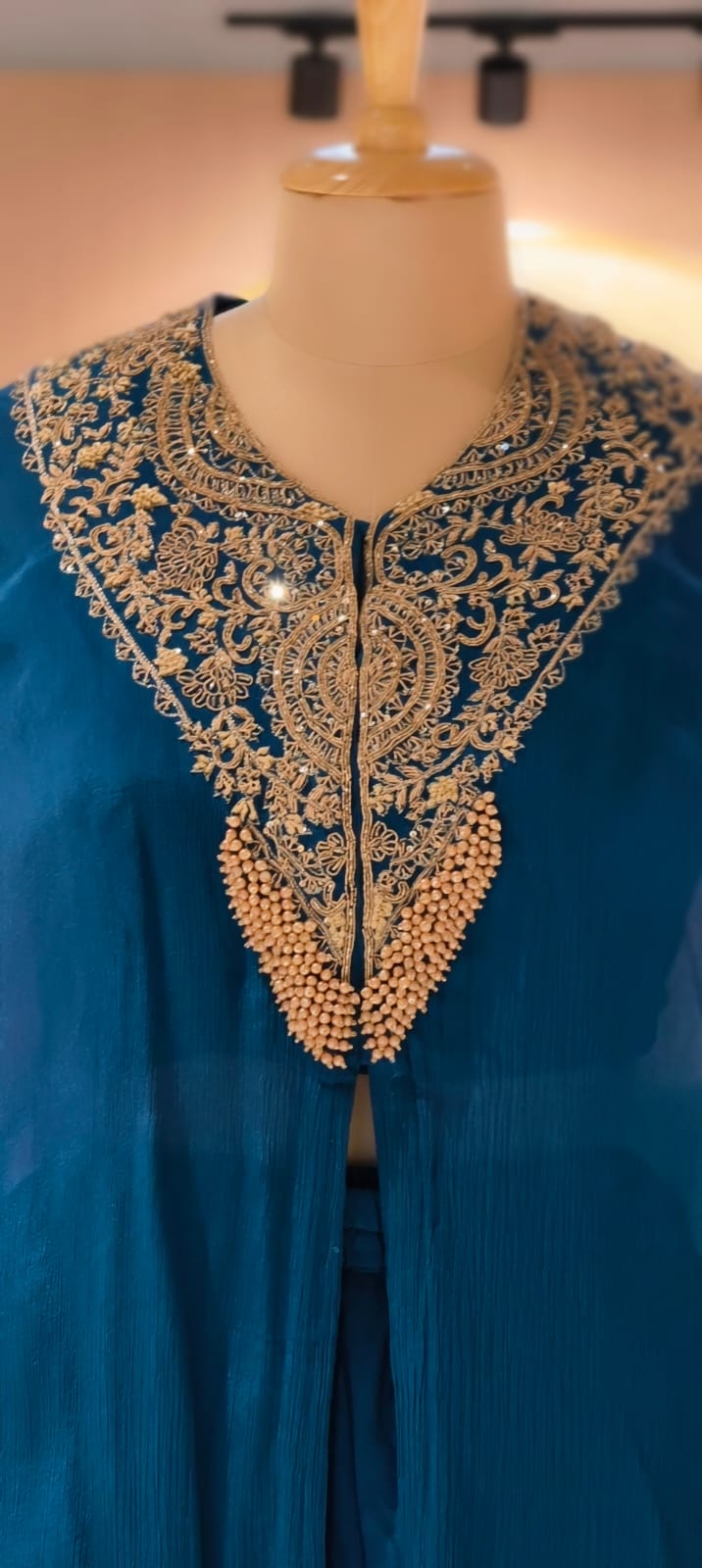 Royal Zardosi Bloom Embroidered Kurta High-Low Flowy Cape With Buster & Tulip Bottom- 13393