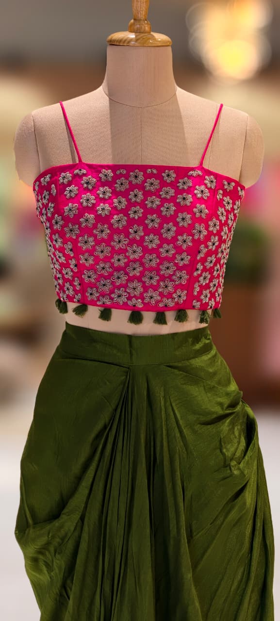 Regal Zardosi Handwork Premium Party Wear Buster With Solid Drape Skirt & Heavy Jacket- 13266