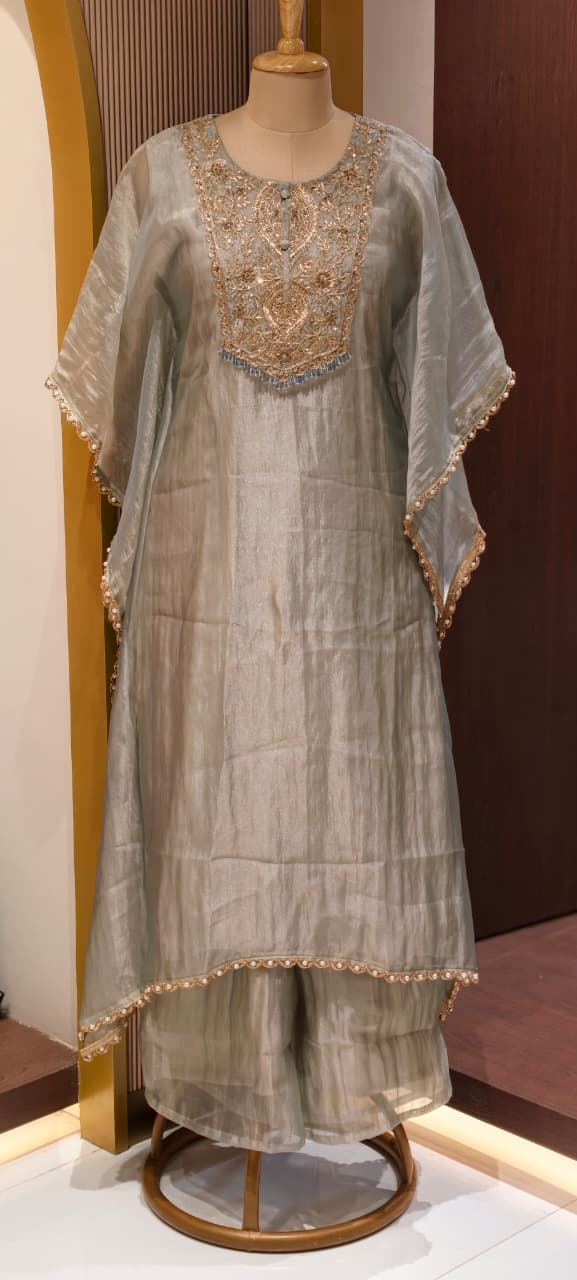 Zariya Luxury Premium Tissue Heavily Hand Worked Kaftan With Bottom- 13471