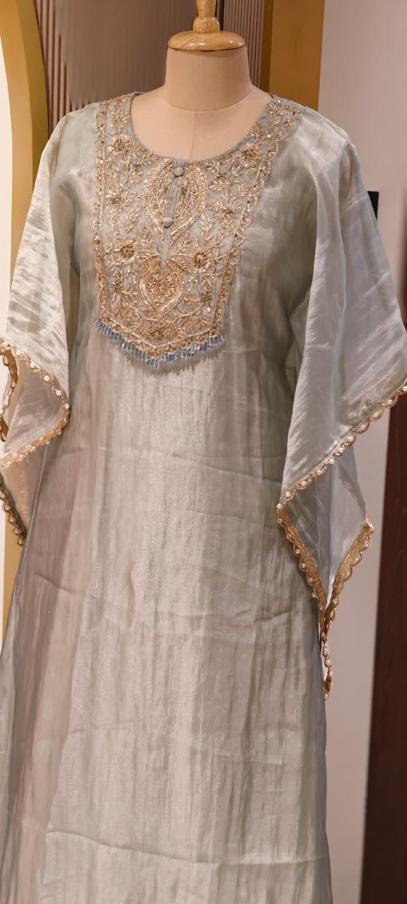 Zariya Luxury Premium Tissue Heavily Hand Worked Kaftan With Bottom- 13471