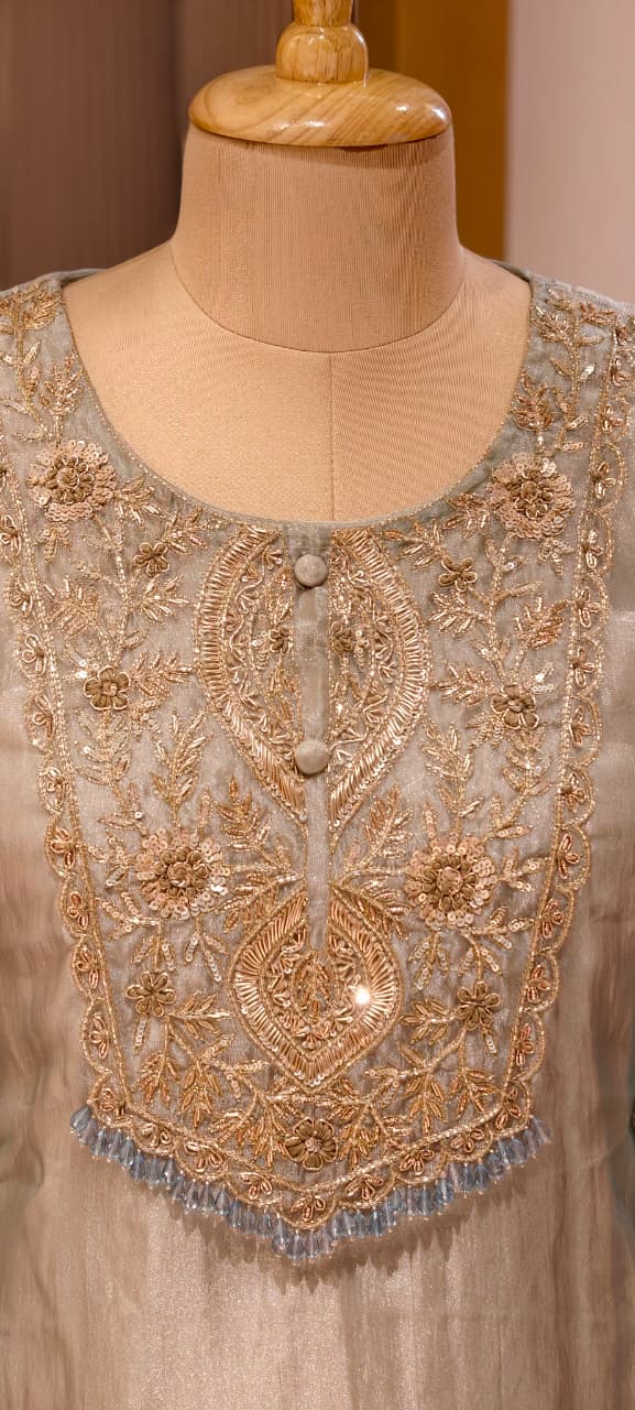 Zariya Luxury Premium Tissue Heavily Hand Worked Kaftan With Bottom- 13471