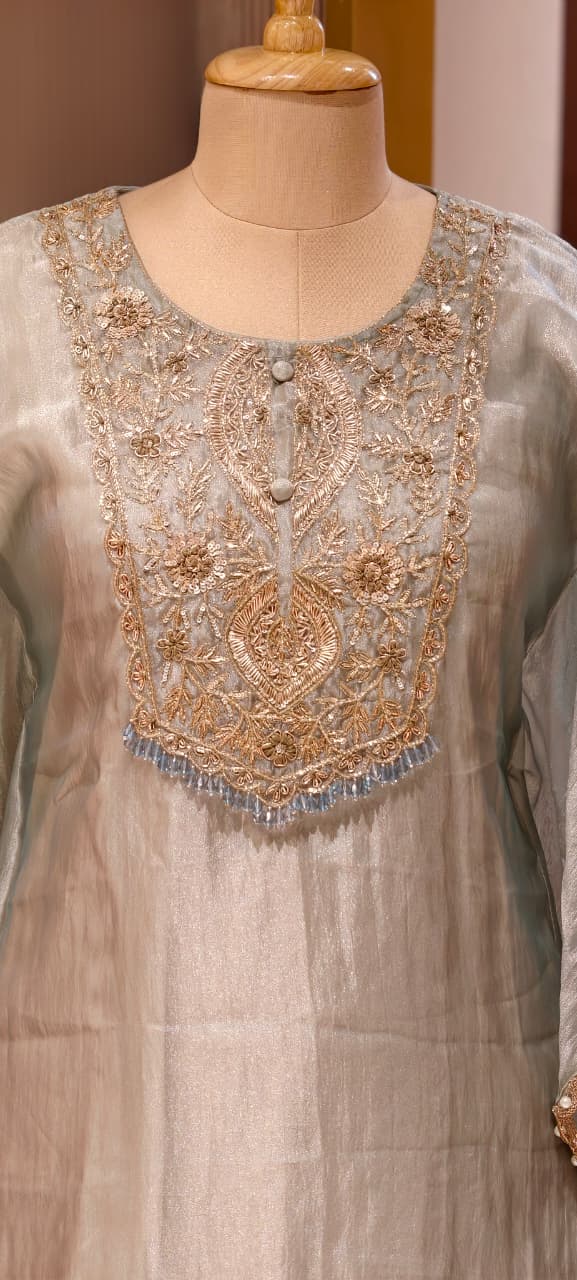 Zariya Luxury Premium Tissue Heavily Hand Worked Kaftan With Bottom- 13471