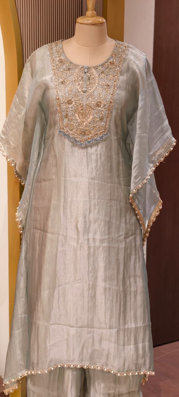 Zariya Luxury Premium Tissue Heavily Hand Worked Kaftan With Bottom- 13471