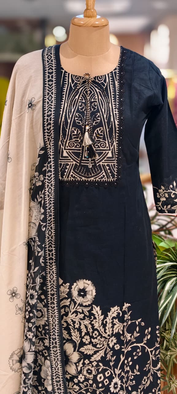 Beautiful Attractive Placement Print Cotton Full Suit Set With Dupatta- 13514