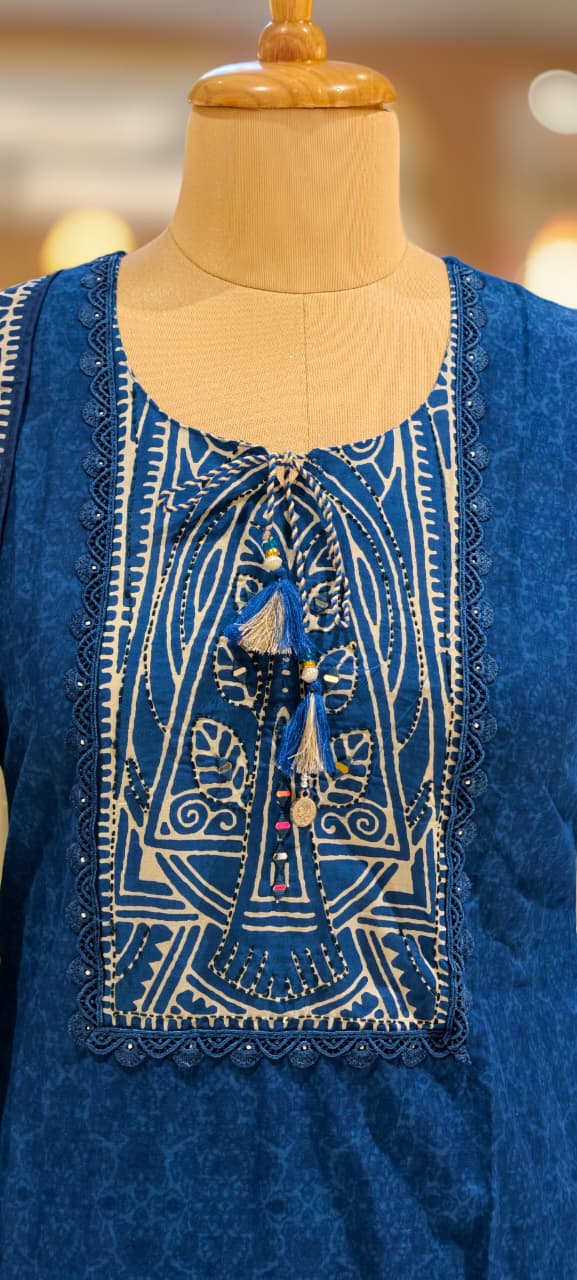 Beautiful Attractive Placement Print Cotton Full Suit Set With Dupatta- 13514