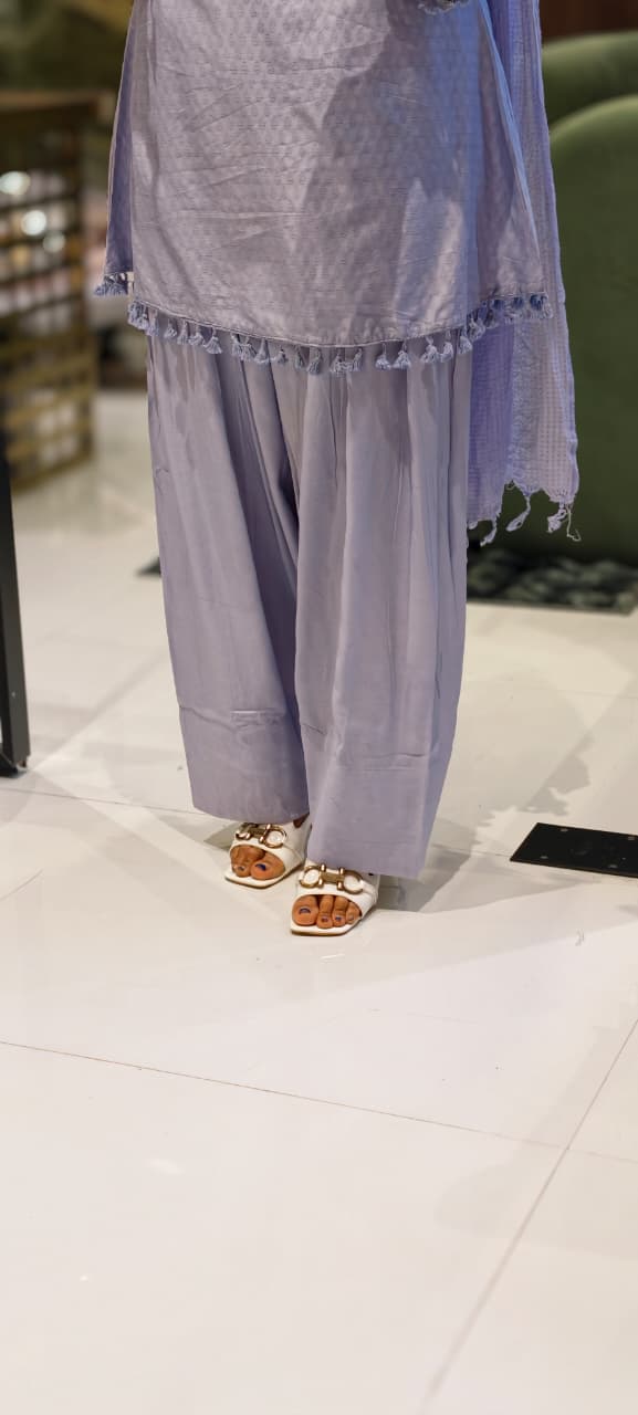 Very Smart & Elegant Soft Look A-Line Short Kurta With Farshi Bottom & Dupatta In Glaze Cotton Fabric- 13492