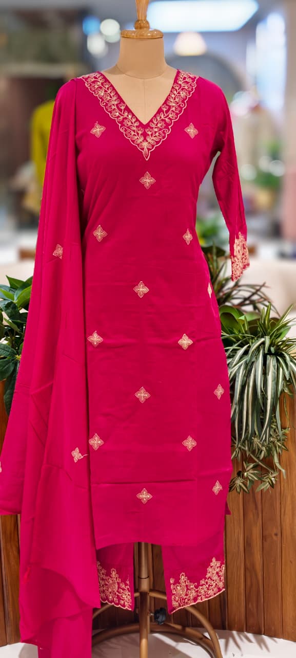 Ethereal Embroidered 3-Piece Set Kurta With Matching Trousers & Coordinated Dupatta