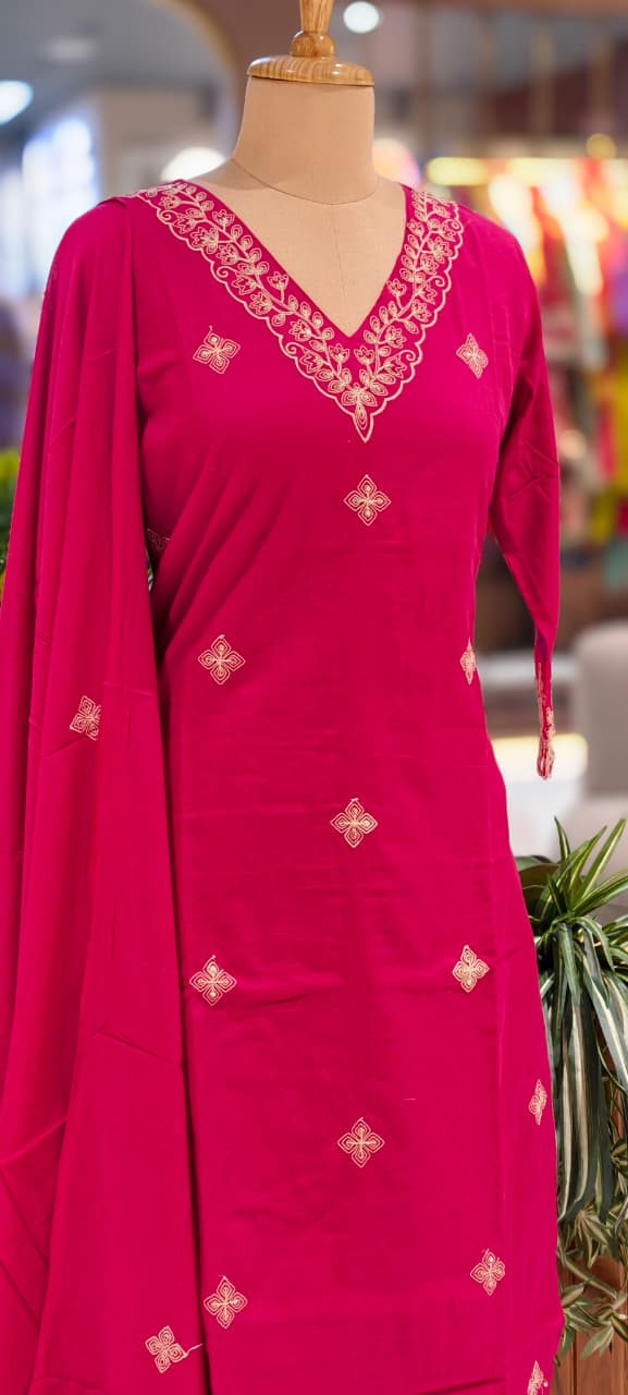 Ethereal Embroidered 3-Piece Set Kurta With Matching Trousers & Coordinated Dupatta