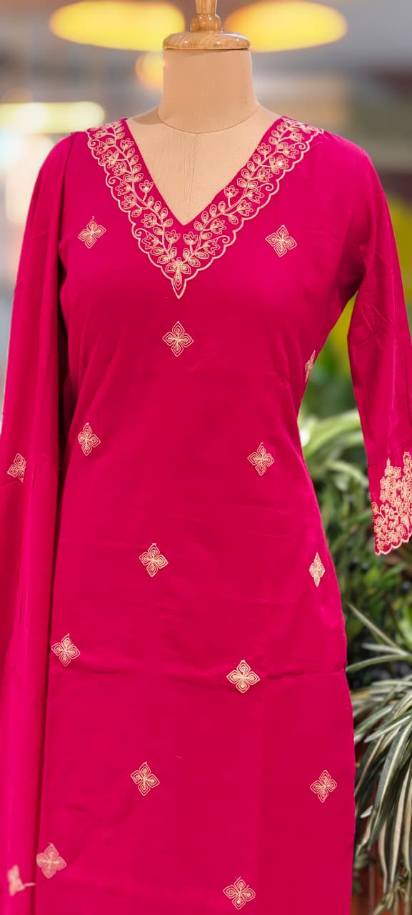 Ethereal Embroidered 3-Piece Set Kurta With Matching Trousers & Coordinated Dupatta