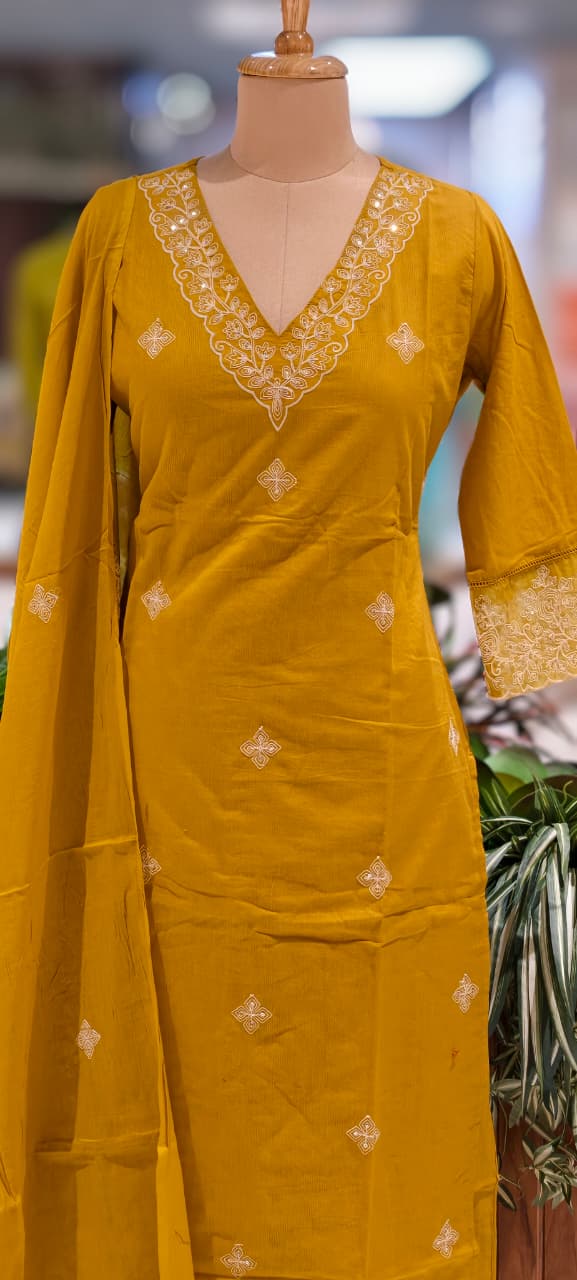 Ethereal Embroidered 3-Piece Set Kurta With Matching Trousers & Coordinated Dupatta