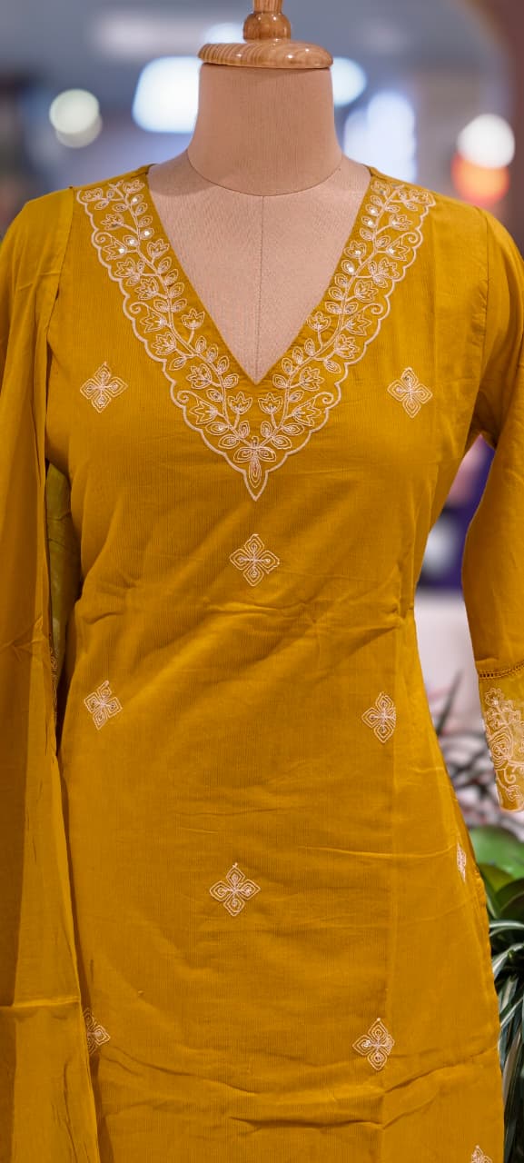 Ethereal Embroidered 3-Piece Set Kurta With Matching Trousers & Coordinated Dupatta